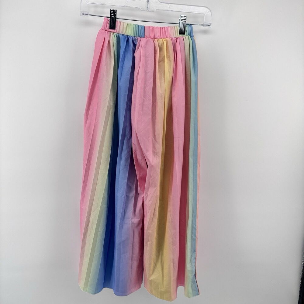 SHEIN Girls 9Y Rainbow Pastel Wide Leg Pants Colorful Palazzo Pants